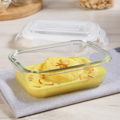 Borosil Klip n Store Rectangular Glass Container, 370 ml
