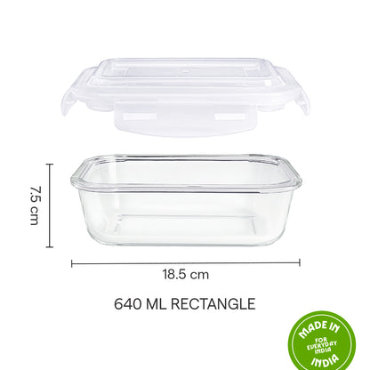 Borosil Klip n Store Rectangular Glass Container, 640 ml