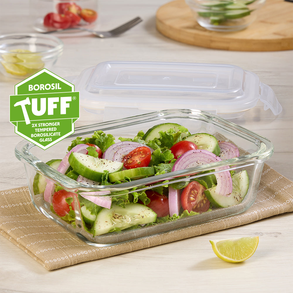 Borosil Tuff-Glass Klip n Store, Rectangular Container