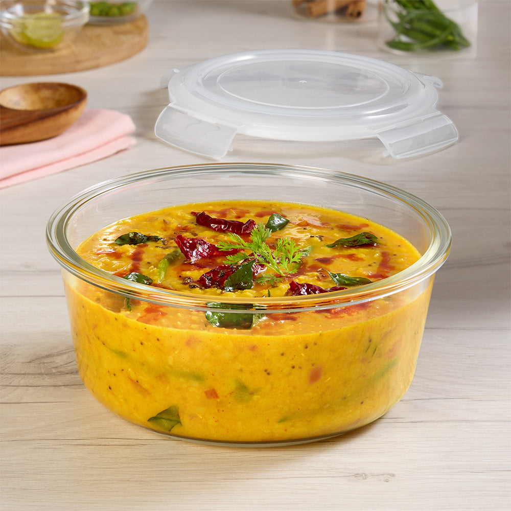 Borosil Klip n Store Round Glass Container, 1.5 L