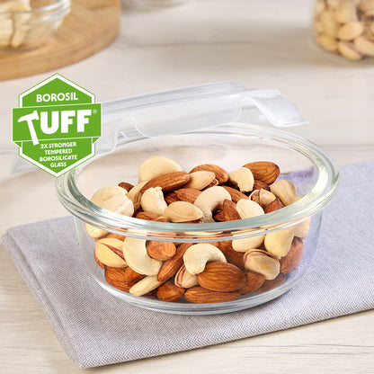 Borosil Klip n Store Round Glass Container, 400 ml