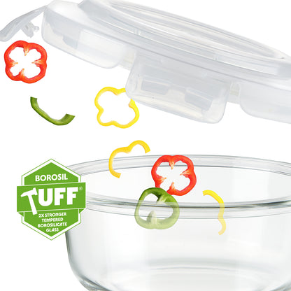 Borosil Klip n Store Round Glass Container, 400 ml