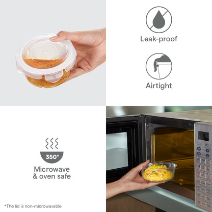 Borosil Klip n Store Round Glass Container, 400 ml