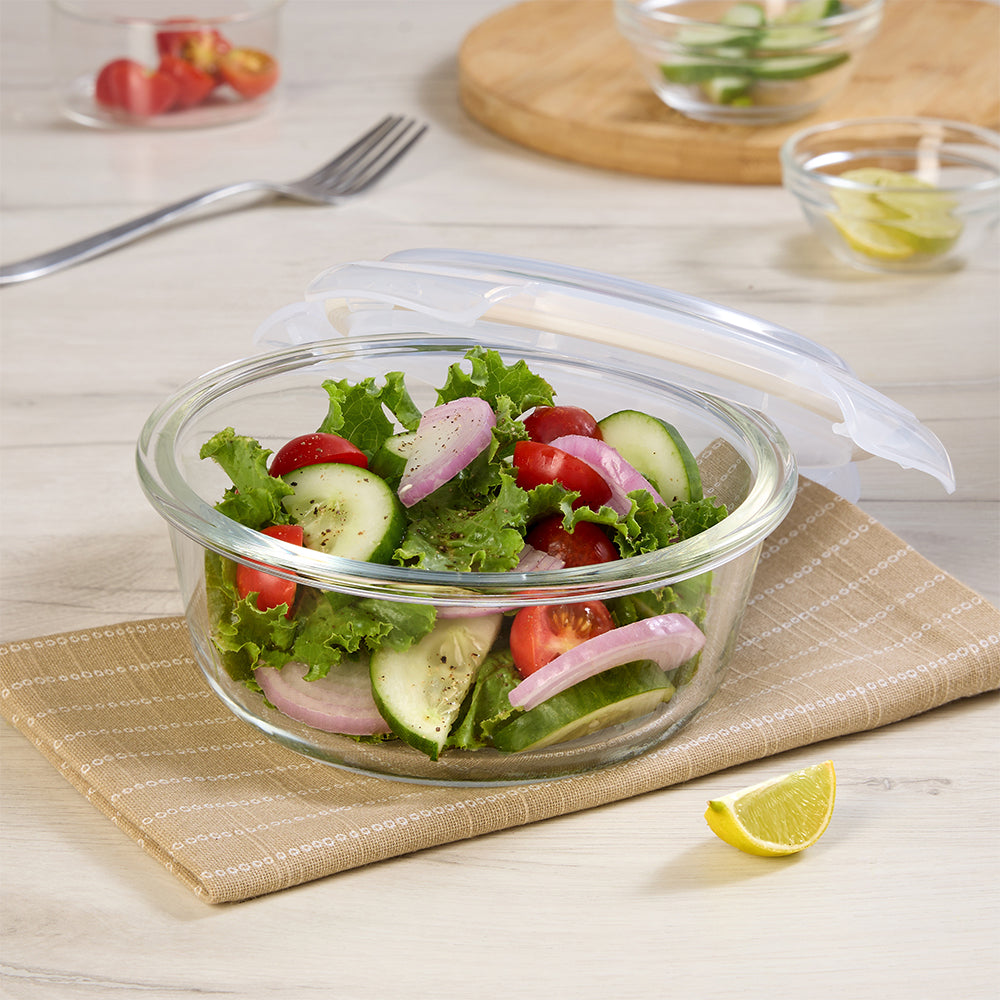 Borosil Klip n Store Round Glass Container, 620 ml