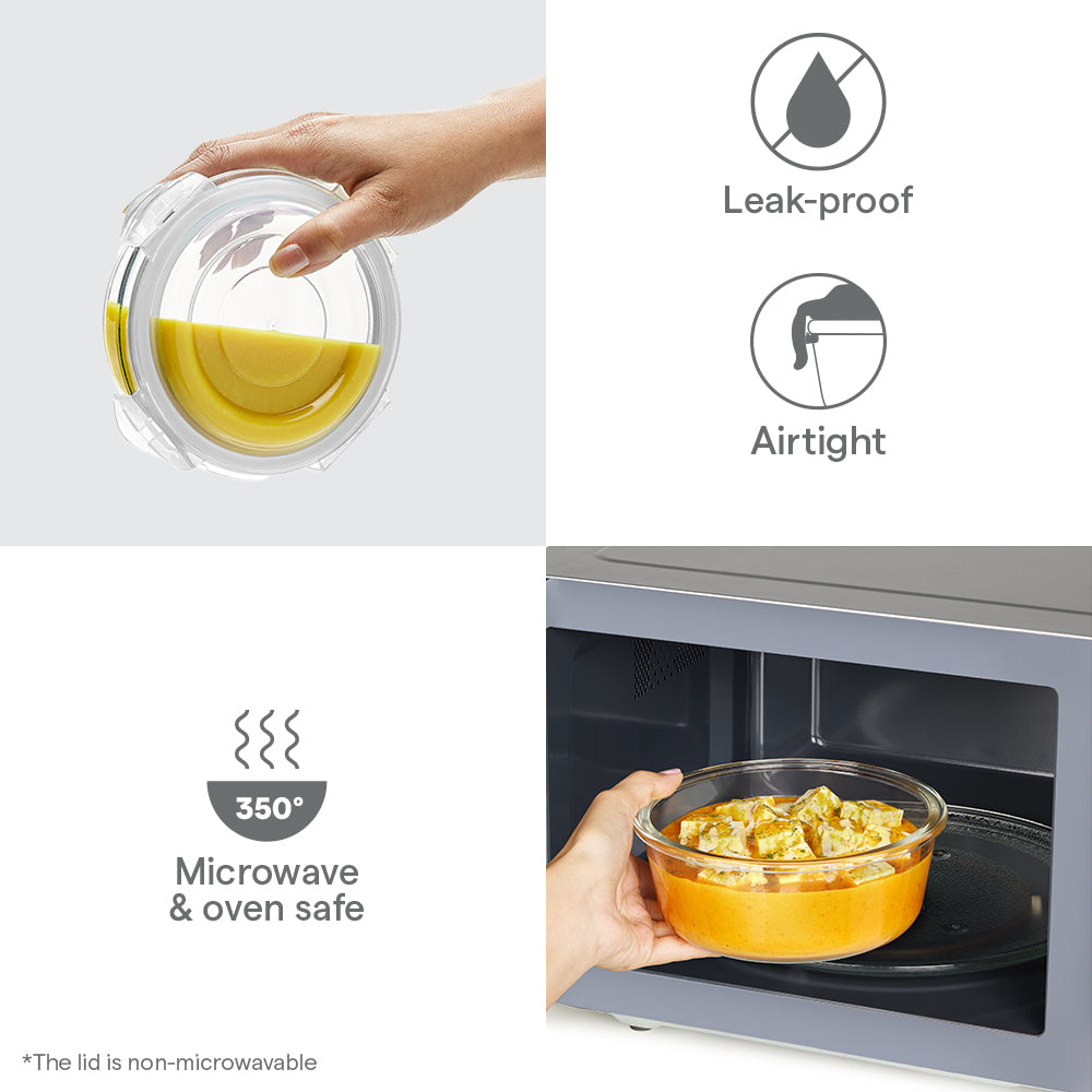 Borosil Klip n Store Round Glass Container, 950 ml