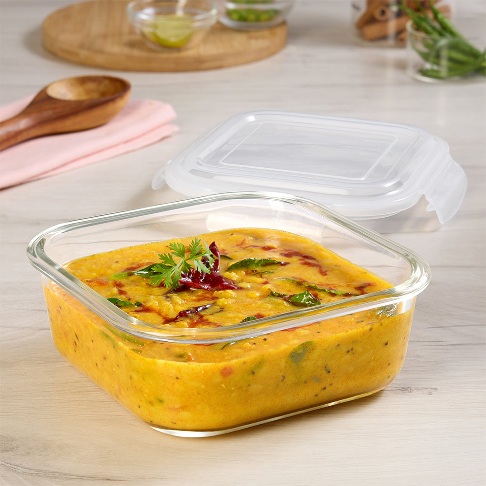 Borosil Klip n Store Square Glass Container, 1 L