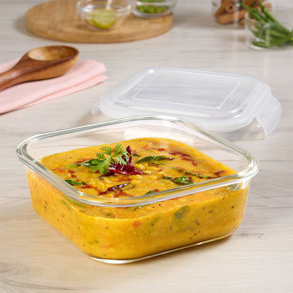 Borosil Klip n Store Square Glass Container, 1 L