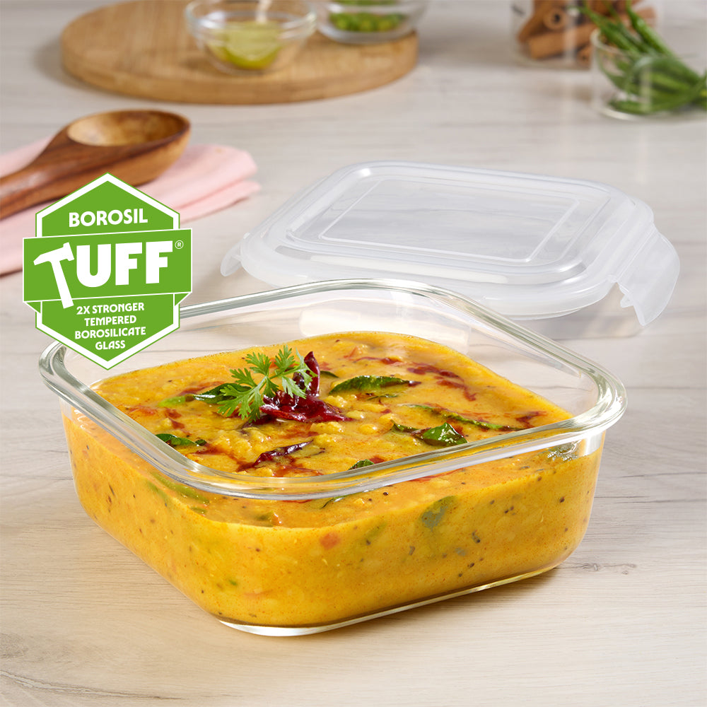 Borosil Tuff-Glass Klip n Store, Square Container