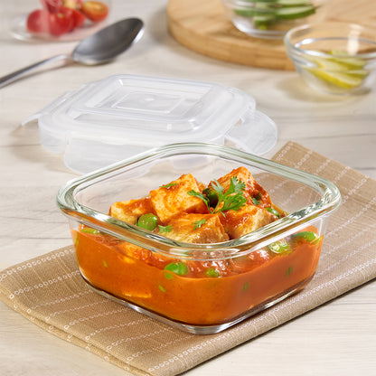 Borosil Klip n Store Square Glass Container, 320 ml