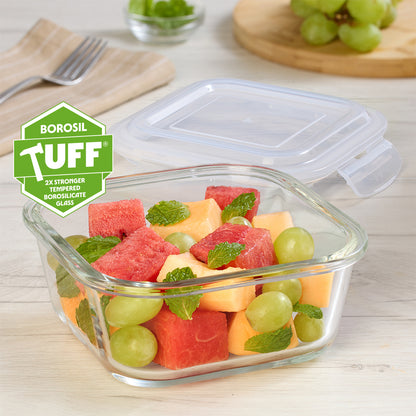Borosil Klip n Store Square Glass Container, 800 ml