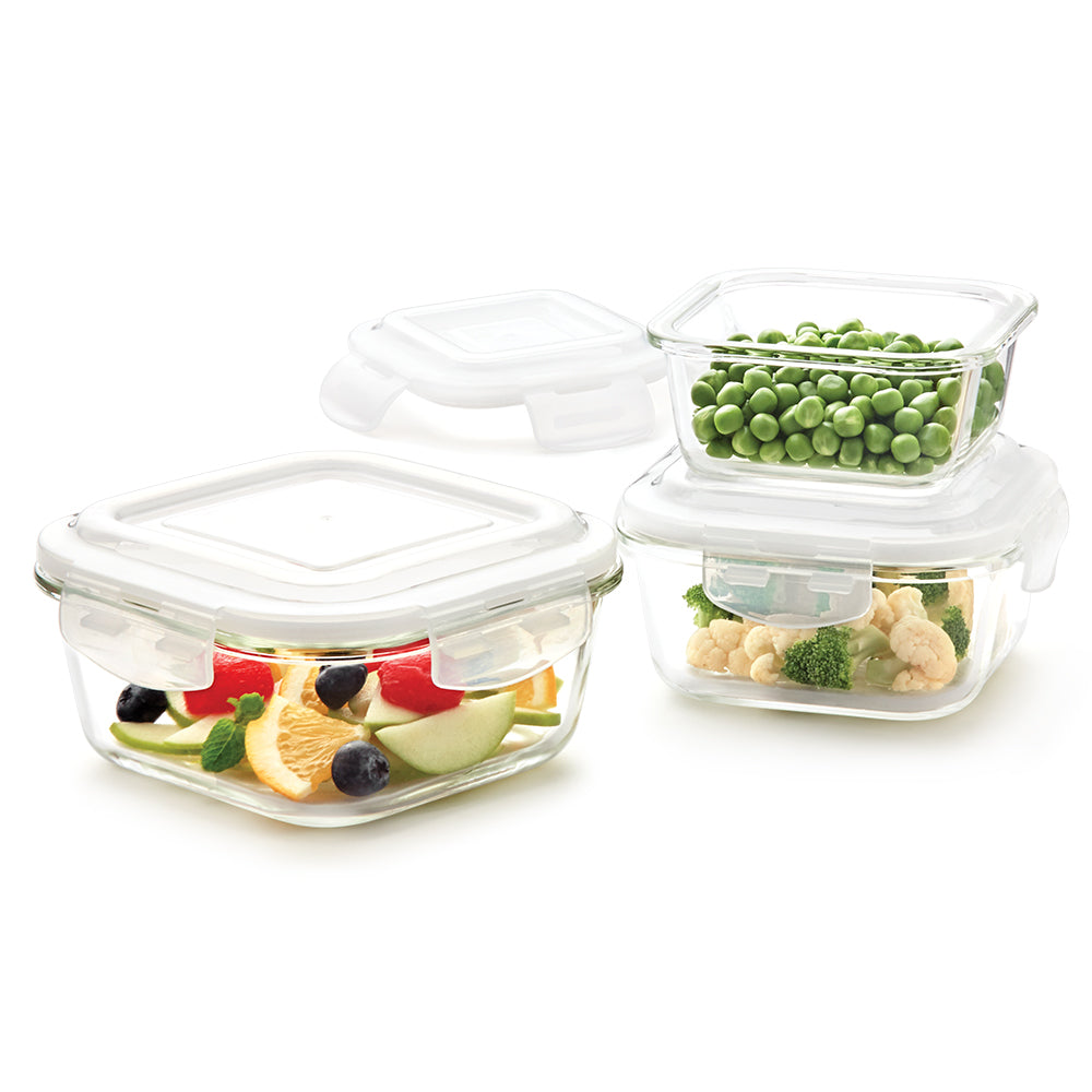 Borosil Klip n Store Square Set of 3 Glass Container, 320 ml + 520 ml + 800 ml 320 ml + 520 ml + 800 ml