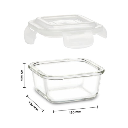 Borosil Klip n Store Square Set of 3 Glass Container, 320 ml + 520 ml + 800 ml 320 ml + 520 ml + 800 ml