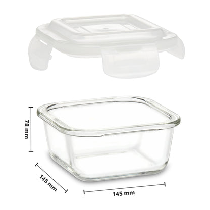 Borosil Klip n Store Square Set of 3 Glass Container, 320 ml + 520 ml + 800 ml 320 ml + 520 ml + 800 ml