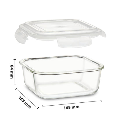 Borosil Klip n Store Square Set of 3 Glass Container, 320 ml + 520 ml + 800 ml 320 ml + 520 ml + 800 ml