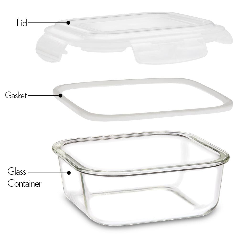 Borosil Klip n Store Square Set of 3 Glass Container, 320 ml + 520 ml + 800 ml 320 ml + 520 ml + 800 ml