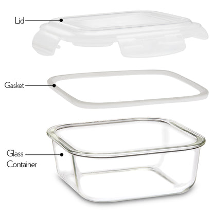 Borosil Klip n Store Square Set of 3 Glass Container, 320 ml + 520 ml + 800 ml 320 ml + 520 ml + 800 ml