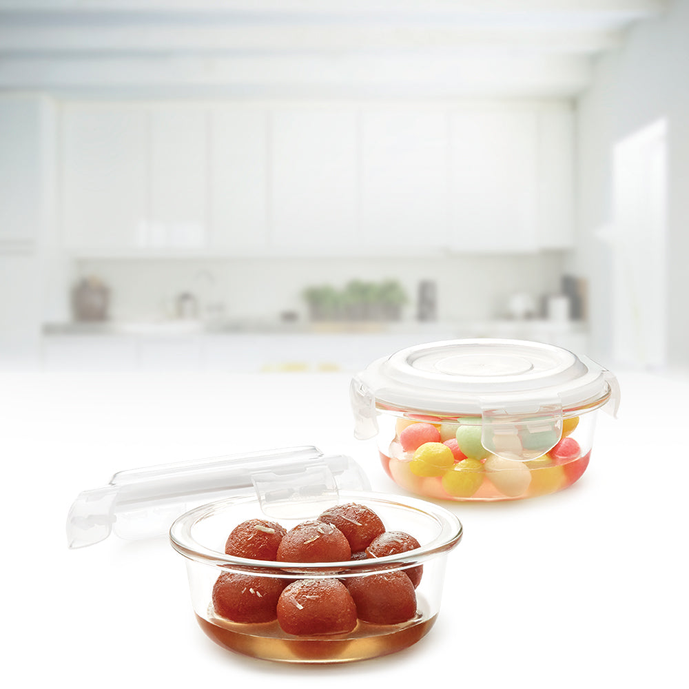 Borosil Klip n Store Round Set of 2 Glass Container, 400 ml x 2 400 ml x 2