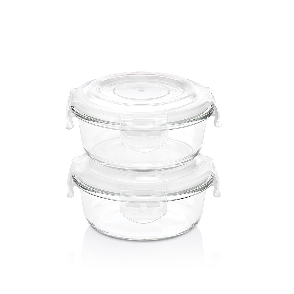 Borosil Klip n Store Round Set of 2 Glass Container, 400 ml x 2 400 ml x 2