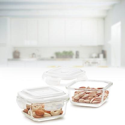 Borosil Klip n Store Square Set of 2 Glass Container, 320 ml x 2 320 ml x 2