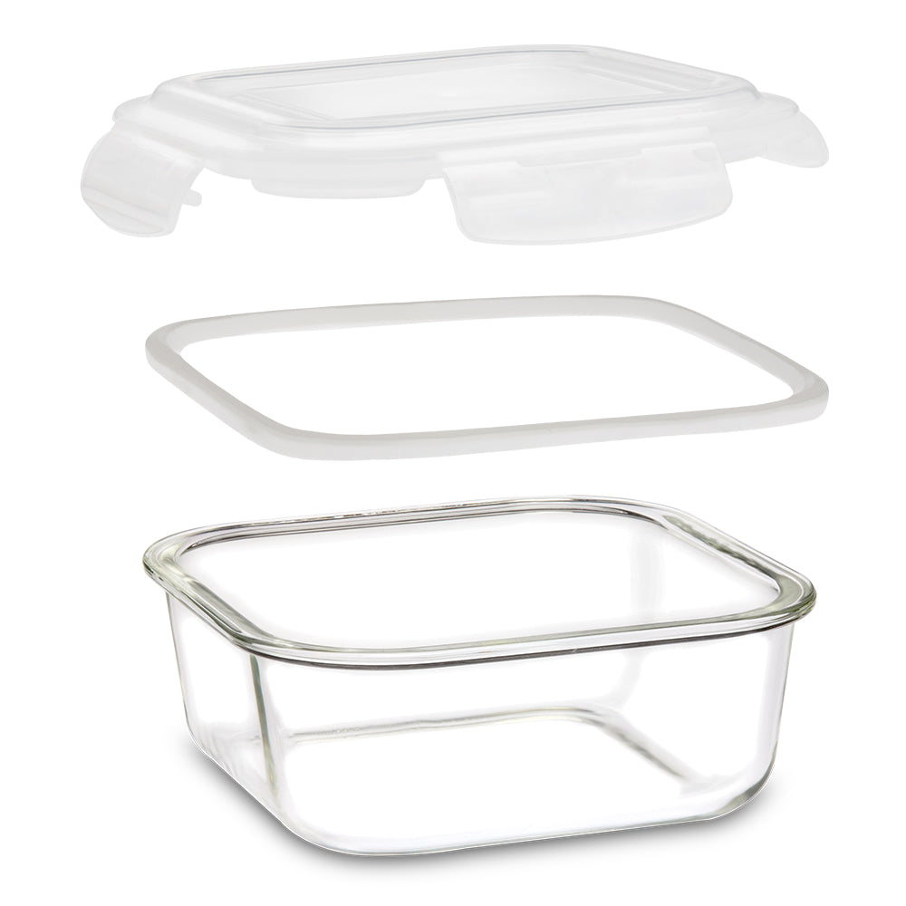 Borosil Klip n Store Square Set of 2 Glass Container, 520 ml + 800 ml 520 ml + 800 ml