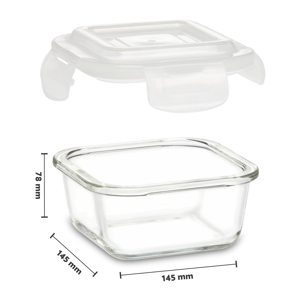 Borosil Klip n Store Square Set of 2 Glass Container, 520 ml + 800 ml 520 ml + 800 ml