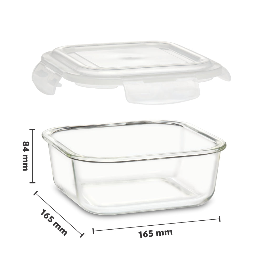 Borosil Klip n Store Square Set of 2 Glass Container, 520 ml + 800 ml 520 ml + 800 ml