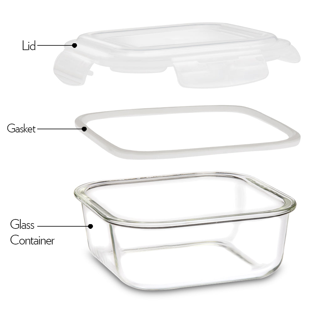 Borosil Klip n Store Square Set of 2 Glass Container, 520 ml + 800 ml 520 ml + 800 ml
