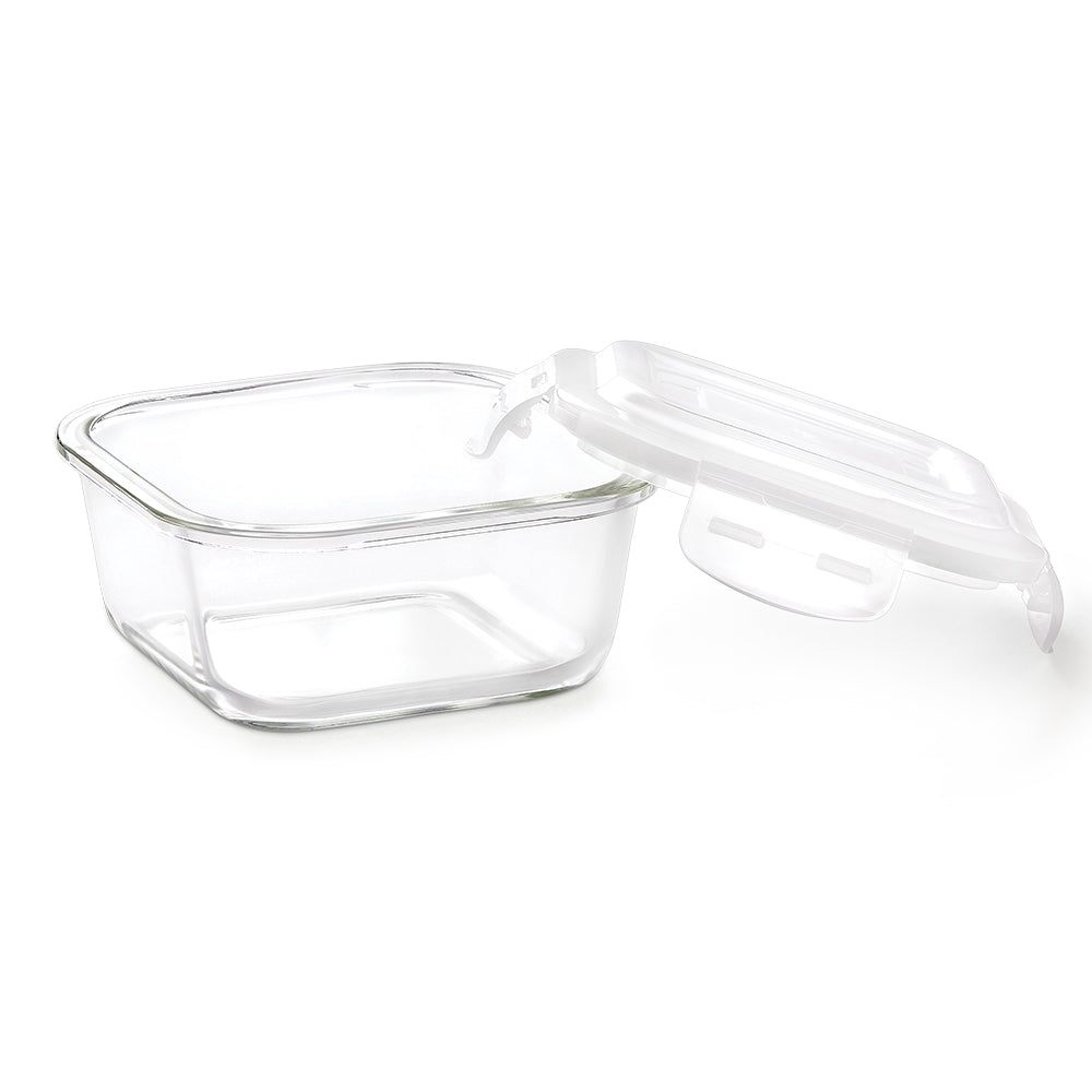 Borosil Klip n Store Square Set of 2 Glass Container, 520 ml + 800 ml 520 ml + 800 ml