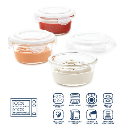 Borosil Klip n Store Round Set of 3 Glass Container, 240 ml x 3 240 ml x 3