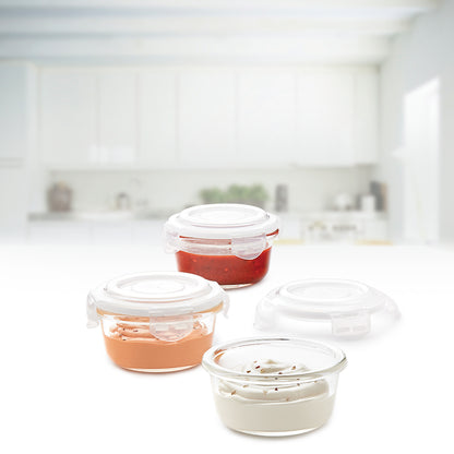 Borosil Klip n Store Round Set of 3 Glass Container, 240 ml x 3 240 ml x 3