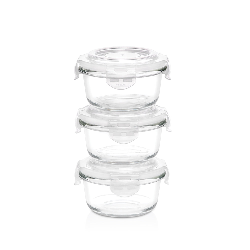 Borosil Klip n Store Round Set of 3 Glass Container, 240 ml x 3 240 ml x 3