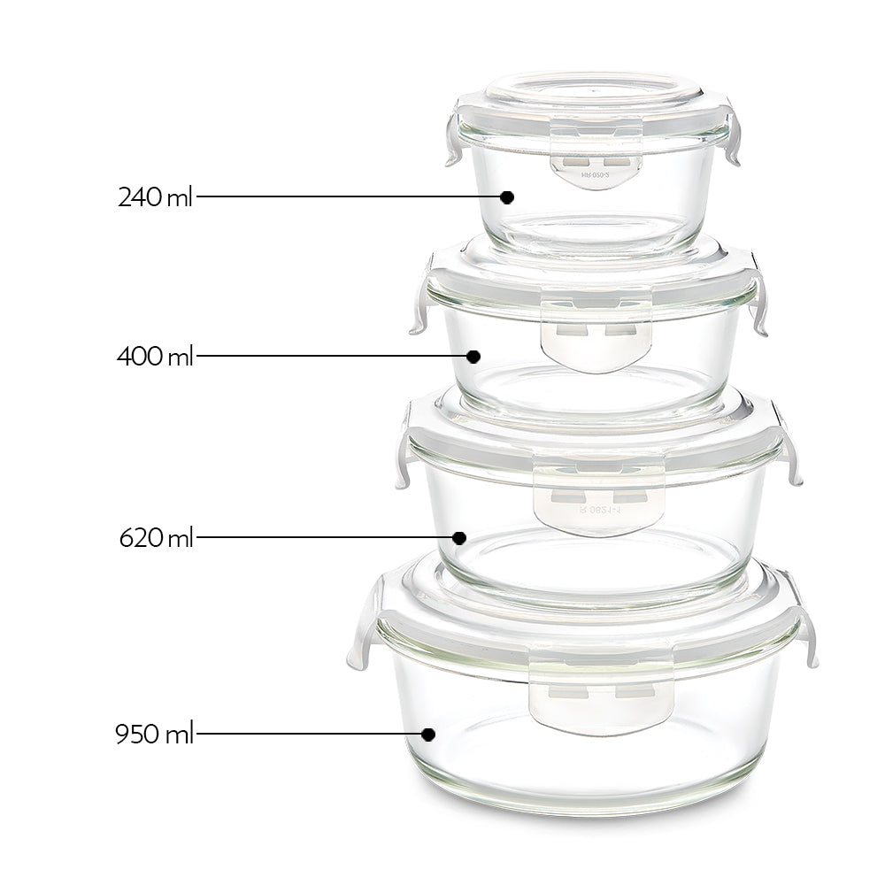 Borosil Klip n Store Round Set of 3 Glass Container, 240 ml x 3 240 ml x 3