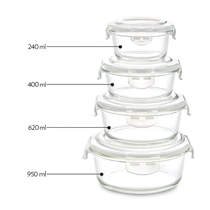 Borosil Klip n Store Round Set of 3 Glass Container, 240 ml x 3 240 ml x 3