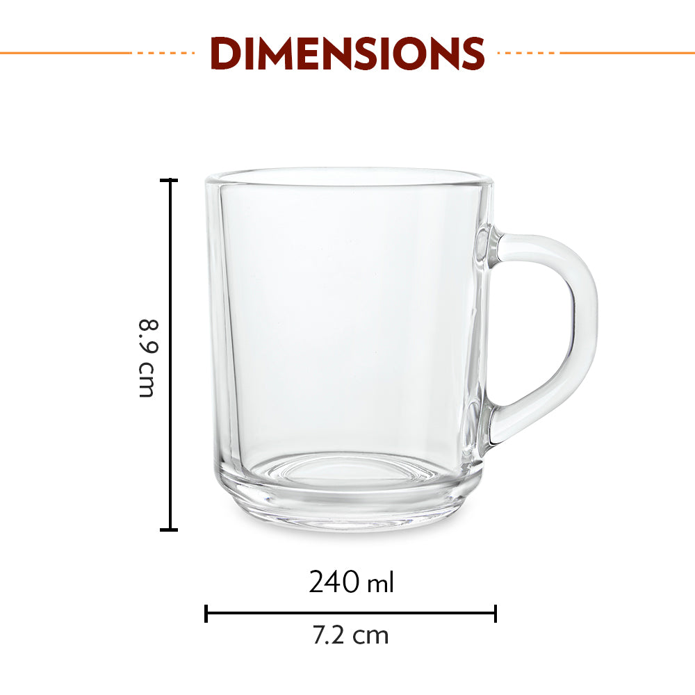 Borosil Latte Mug Set, 240ml x 6