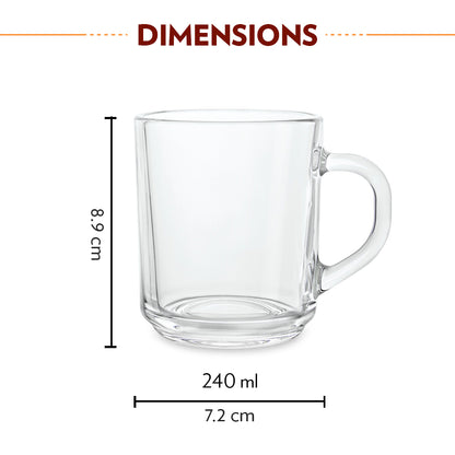 Borosil Latte Mug Set, 240ml x 6