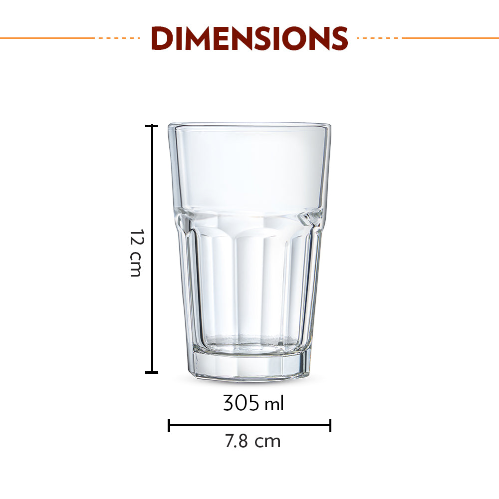 Borosil Crest Glass Tumbler, Set of 6, 305ml