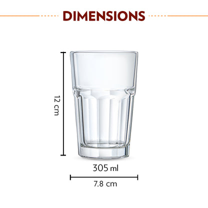 Borosil Crest Glass Tumbler, Set of 6, 305ml