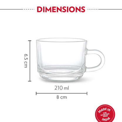 Borosil Chai Time Mugs, Set of 6, 210ml