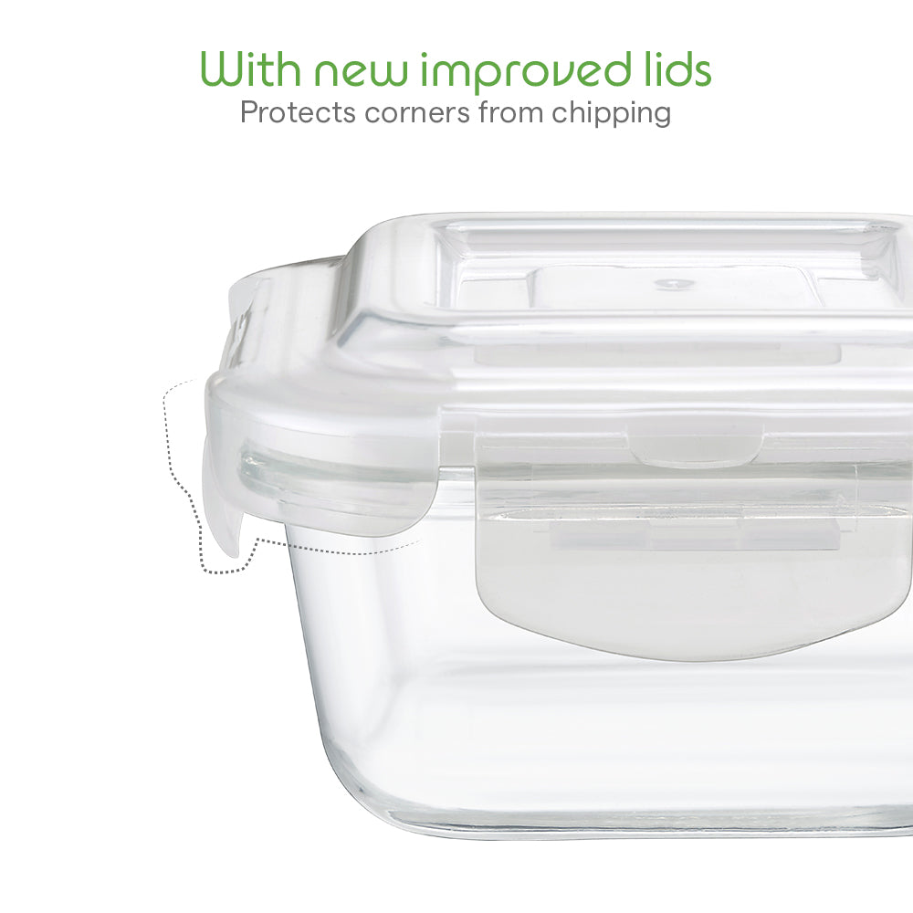 Borosil Pro Glass Lunchbox, Square x 3, 320ml x 3