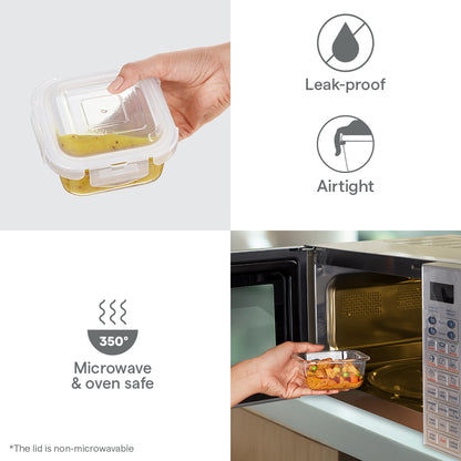 Borosil Pro Glass Lunchbox, Square x 3, 320ml x 3