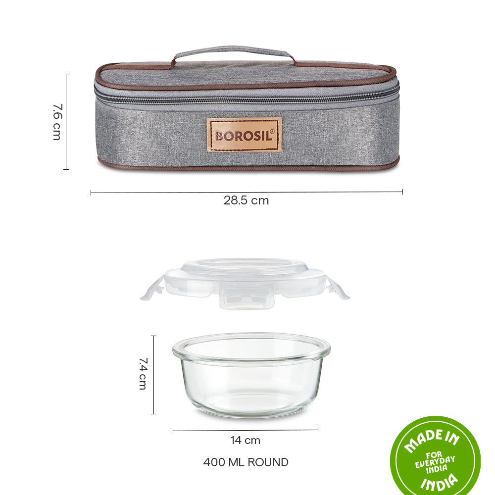 Borosil Pro Glass Lunchbox, Round x 2 (Flat), 400ml x 2