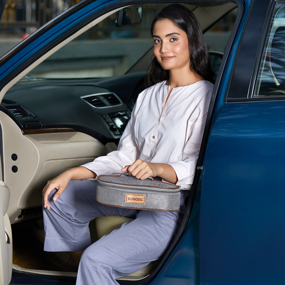 Borosil Pro Glass Lunchbox, Round x 2 (Flat), 400ml x 2