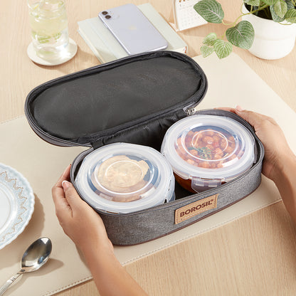 Borosil Pro Glass Lunchbox, Round x 2 (Flat), 400ml x 2