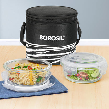 Borosil Steller Black Lunch Bag, Round x 2 (Tall)