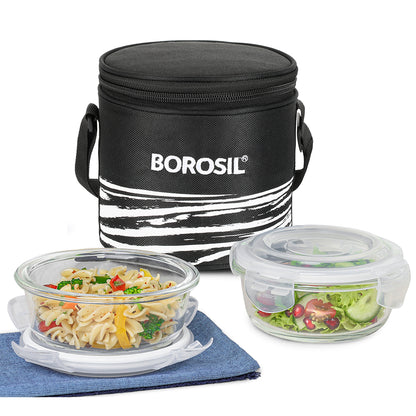 Borosil Steller Black Lunch Bag, Round x 2 (Tall)
