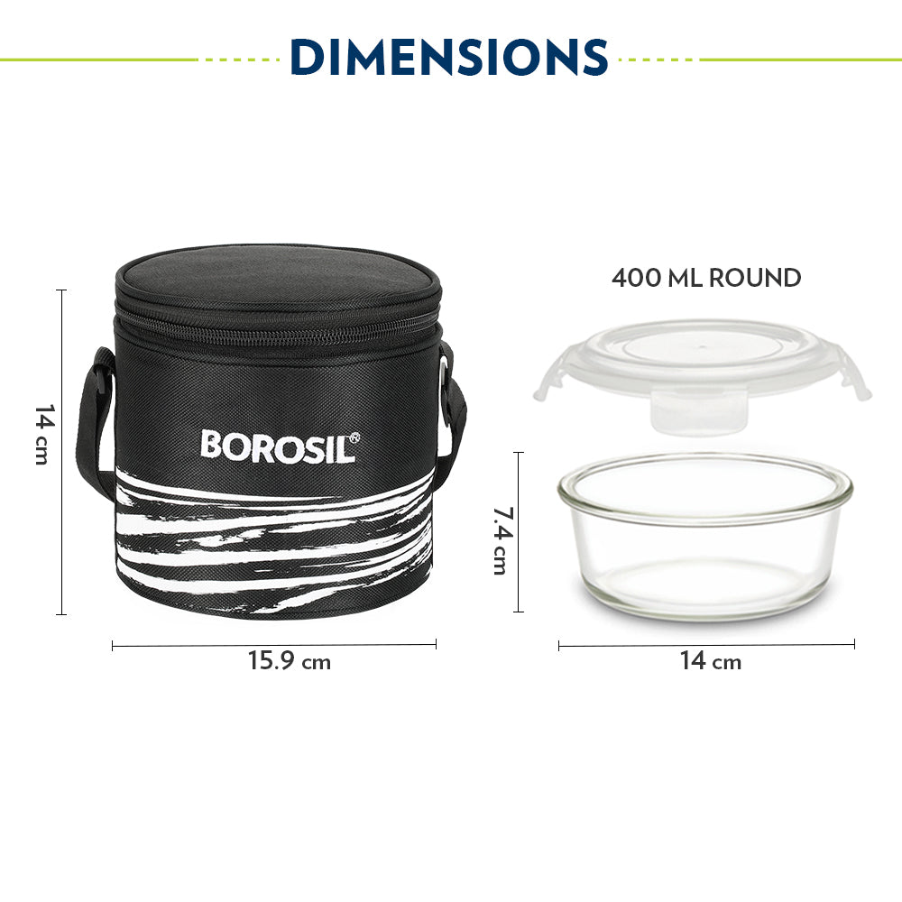 Borosil Steller Black Lunch Bag, Round x 2 (Tall)