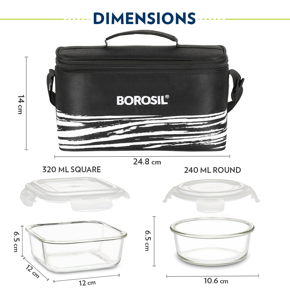 Borosil Steller Black Lunch Bag, Universal, Set of 4