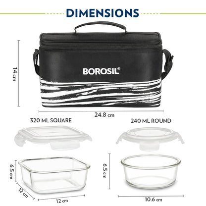 Borosil Steller Black Lunch Bag, Universal, Set of 4