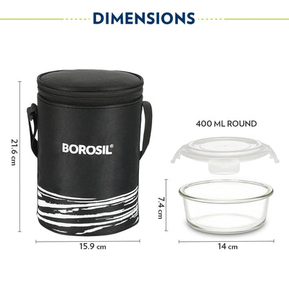 Borosil Steller Black Lunch Bag, Round x 3 (Tall)