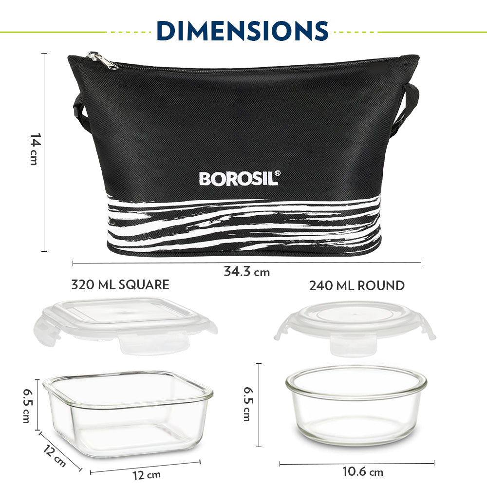 Borosil Steller Black Lunch Bag, Daisy, Set of 4